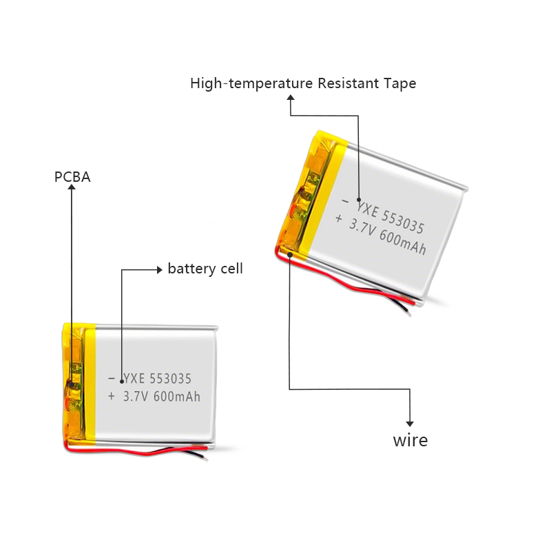 3.7 V Li-ion Battery 553035-600mah